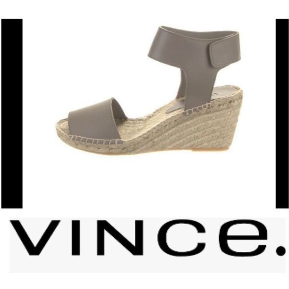 SZ9 VINCE Made in Spain Leather Sophie Wedge Sandal w Jute Rope Detail in Grey - Picture 2 of 10